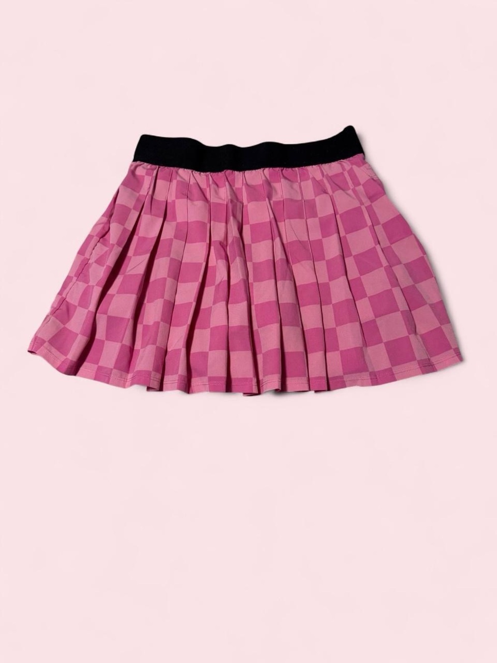 JoyLab Pink Checkered Pleated Mini Skort with Black Waistband